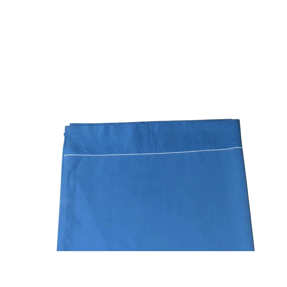 Vintage Blue Percale Flat Sheet Full Size 94x82 White Border Trim Cotton Blend